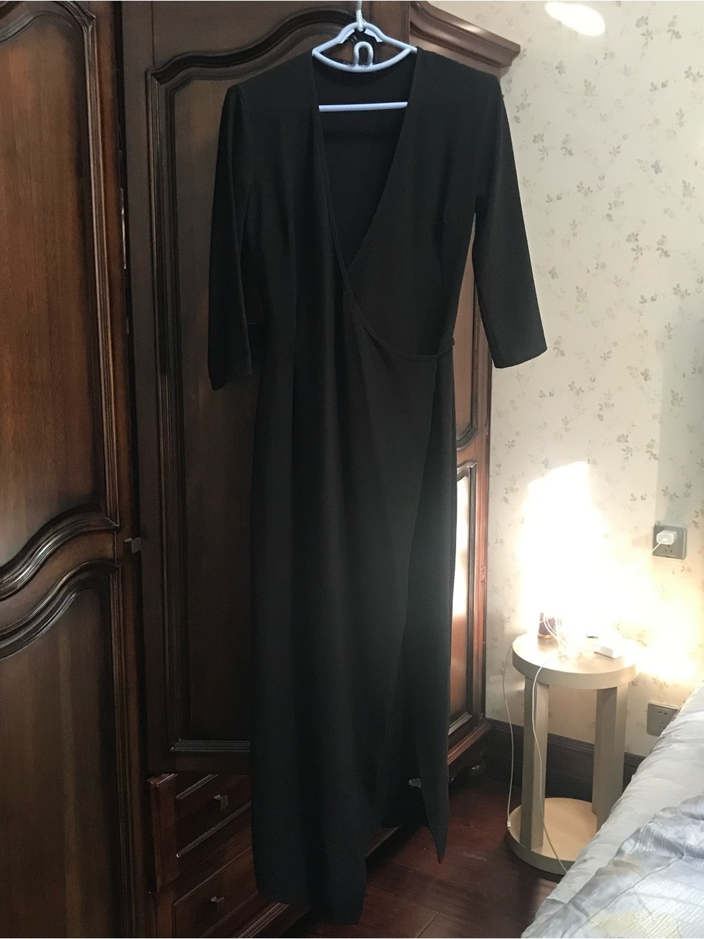 American Apparel Black V-Neck Wrap Maxi Dress